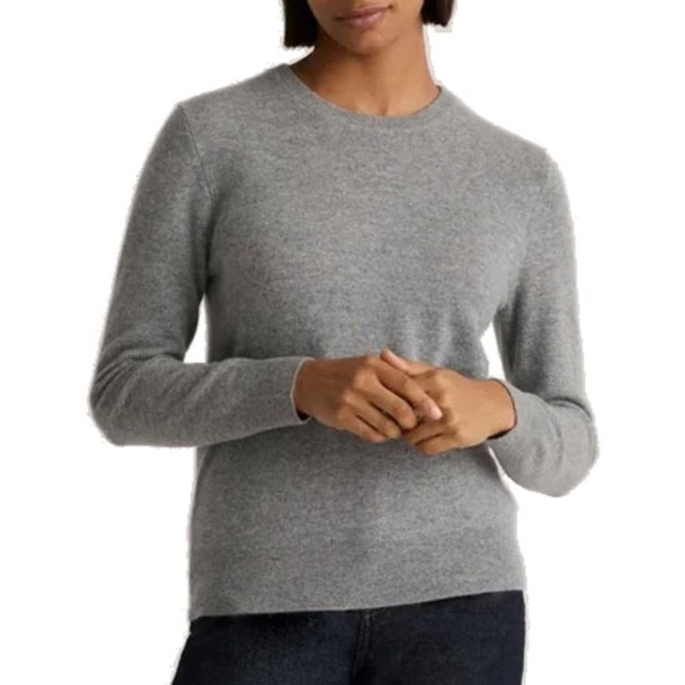 Quince 100% Mongolian Cashmere Fitted Crewneck Sweater XL Heather Gray